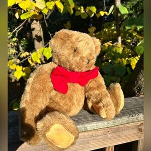 Vintage Vermont Teddy Bear Classic Brown Teddy Bear with Red Bow Tie